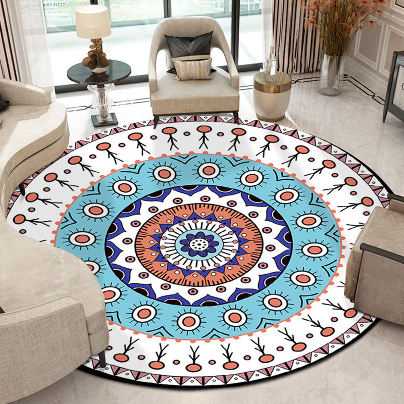 BowLift | Americana concentric circles pattern carpet with floral white and blue polyester machine washable non-slip area rug for the bedroom