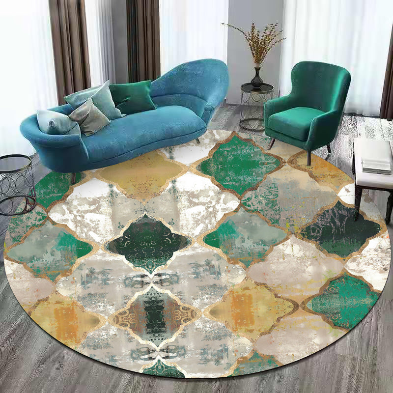 BowLift | Green and Yellow Moroccan Carpet Polyester Azulejo Print Carpet Washable non-slip back Carpet for Living Room