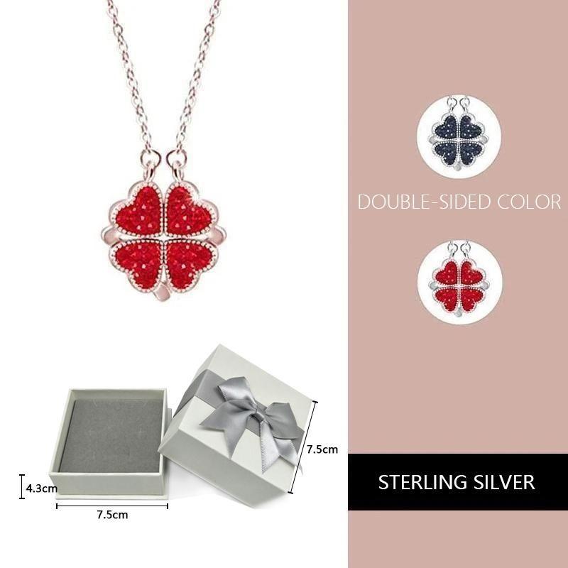 BowLift | Double Sided Four Leaf Clovers Heart Crystal Necklace