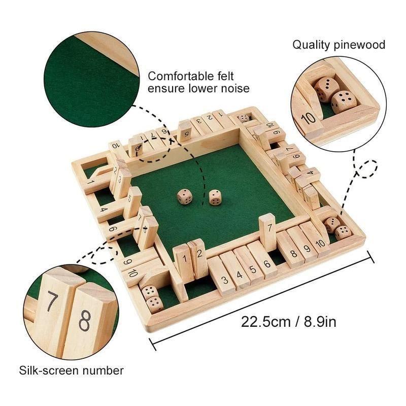 BowLift | 4-Player Shut The Box Wooden Table Dice Game