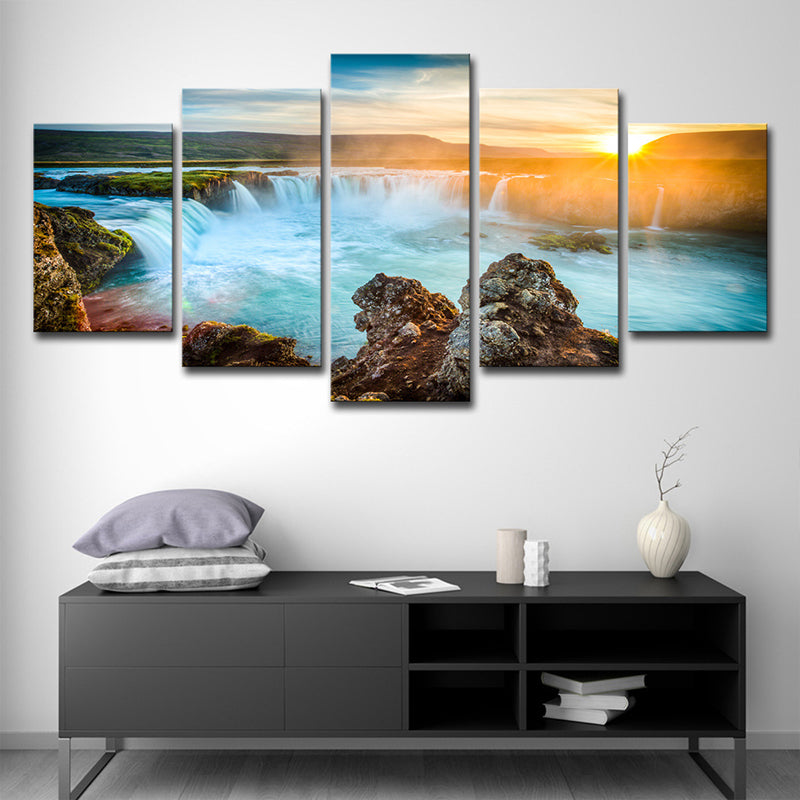BowLift | Great Island Cascades Canvas Art Home Interior Sunset Landscape Wall Decor in Blue