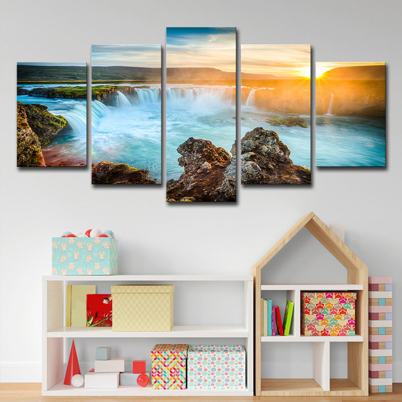 BowLift | Great Island Cascades Canvas Art Home Interior Sunset Landscape Wall Decor in Blue