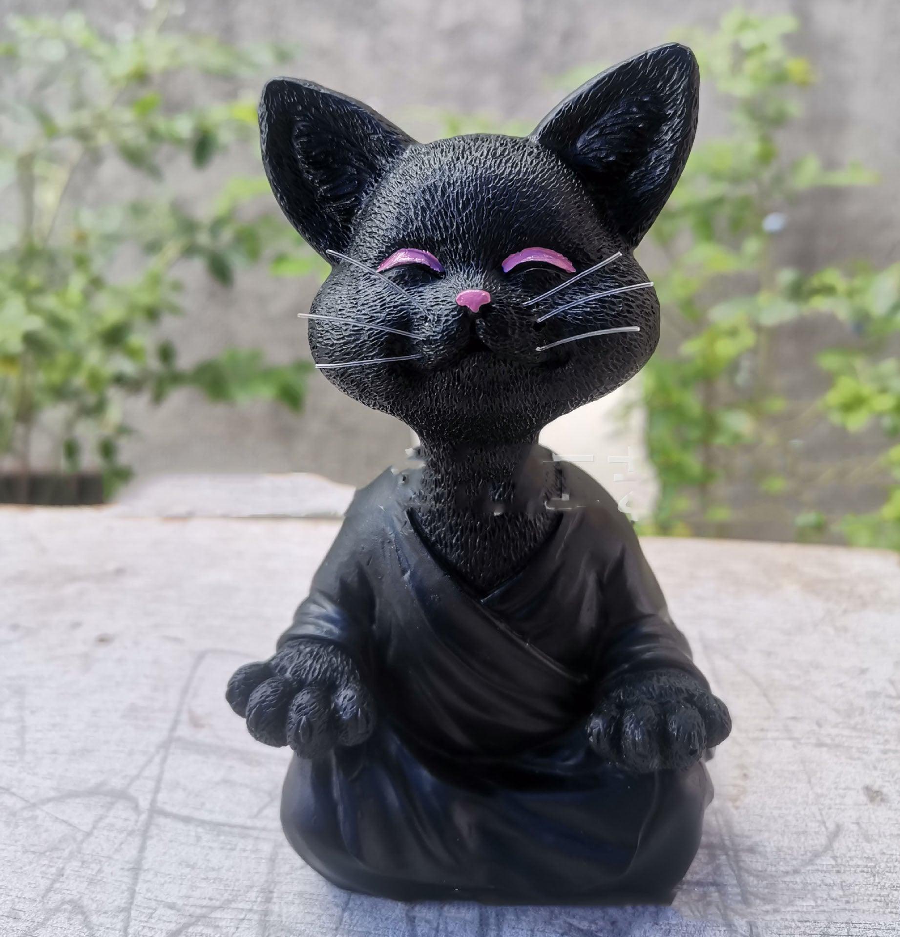 BowLift | Playful Black Buddha Cat Figure Meditation Yoga Collectible Happy Cat Decor Home Garden Decoration Garden Ornament