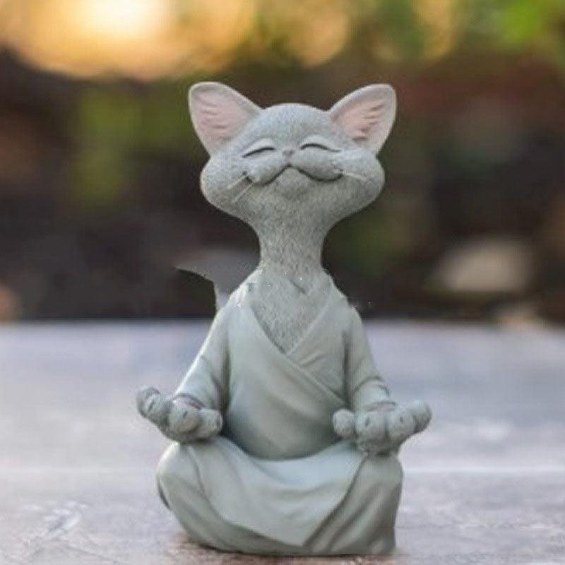 BowLift | Playful Black Buddha Cat Figure Meditation Yoga Collectible Happy Cat Decor Home Garden Decoration Garden Ornament