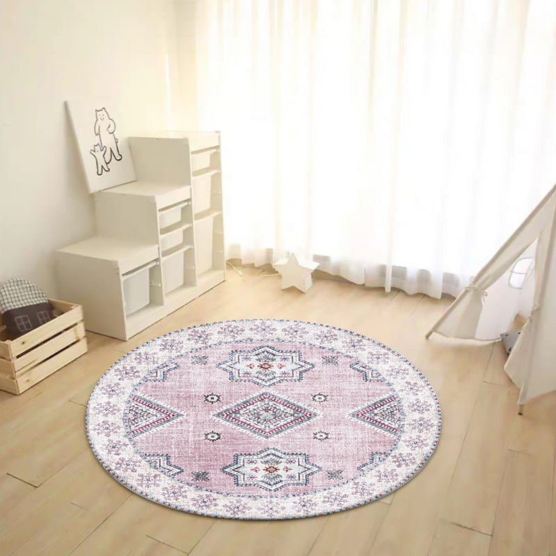 BowLift | Vintage Medallion Pattern Rug Pink and Red Tribal Rug Polyester Washable Non-Slip Back Rug for Living Room