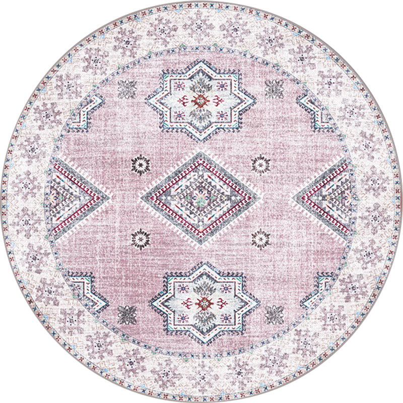 BowLift | Vintage Medallion Pattern Rug Pink and Red Tribal Rug Polyester Washable Non-Slip Back Rug for Living Room
