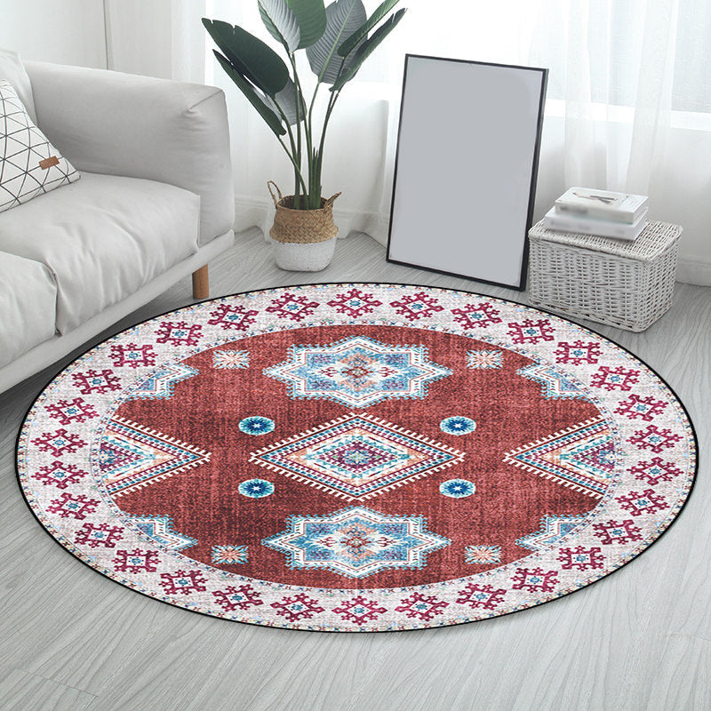 BowLift | Vintage Medallion Pattern Rug Pink and Red Tribal Rug Polyester Washable Non-Slip Back Rug for Living Room