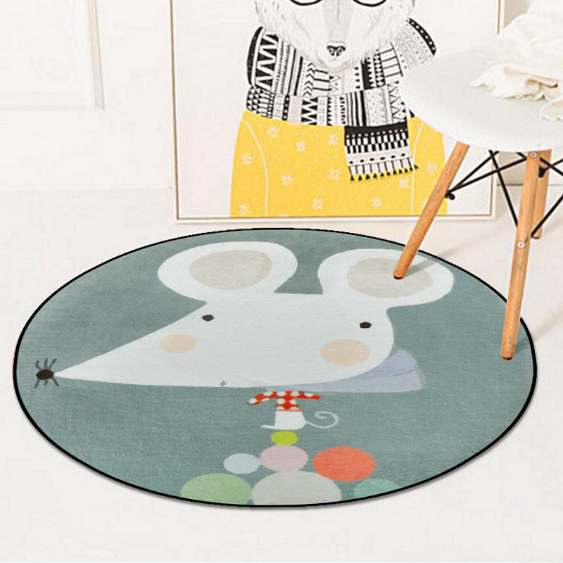 BowLift | Kids Room Carpet in Pink and Blue Animal Mouse Lion Mermaid Whale Print Carpet Polyester Machine Washable Carpet