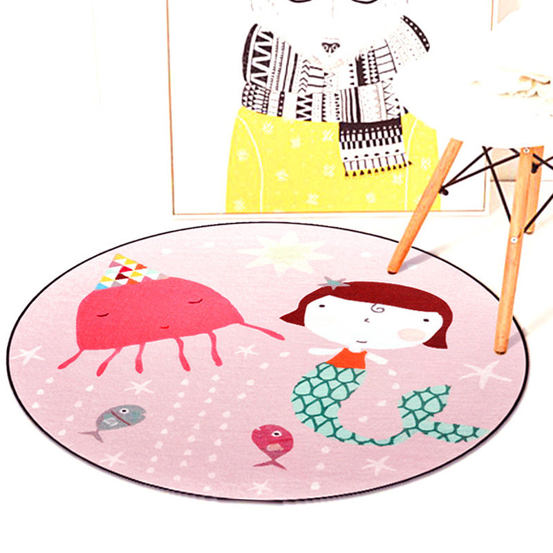 BowLift | Kids Room Carpet in Pink and Blue Animal Mouse Lion Mermaid Whale Print Carpet Polyester Machine Washable Carpet