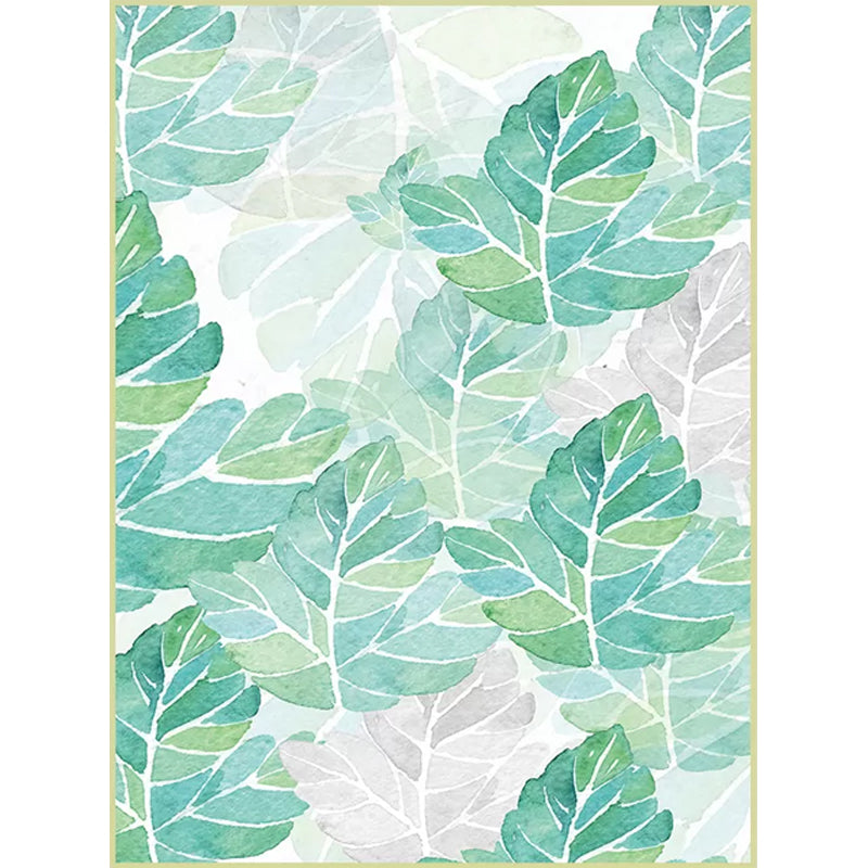 BowLift | Green and White Bedroom Carpet Tropical Botanical Leaf Pattern Area Rug Polyester Stain-Resistant Washable Rug