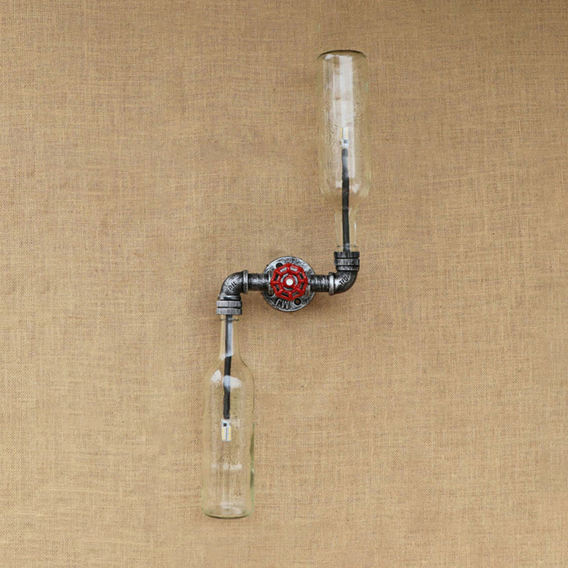 BowLift | Glass Gray/Blue Wall Light Wine Bottle 2 Lights Industrial Style Wall Mount Light for Living Room