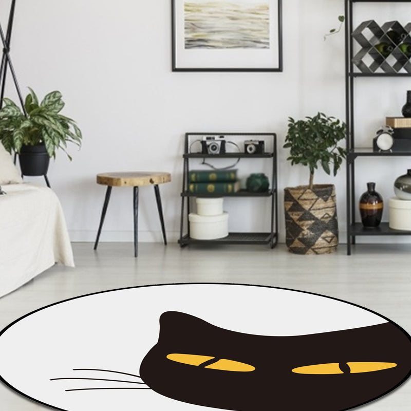 BowLift | Gray Children's Room Rug Children Animal Cat Funny Facial Expression Pattern Area Rug Polyester Stain Resistant Rug