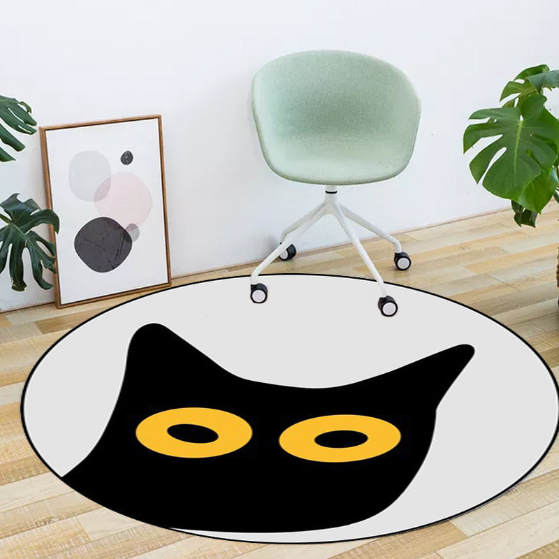 BowLift | Gray Children's Room Rug Children Animal Cat Funny Facial Expression Pattern Area Rug Polyester Stain Resistant Rug