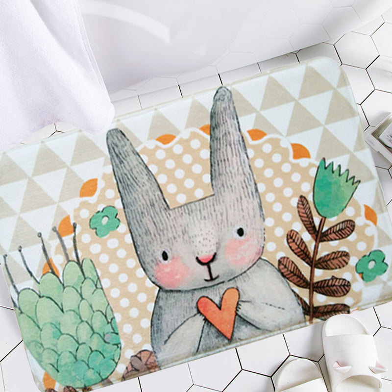 BowLift | Gray Children's Room Carpet Kids Animal Rabbit Heart Flower Pattern Rug Polyester Pet Friendly Carpet