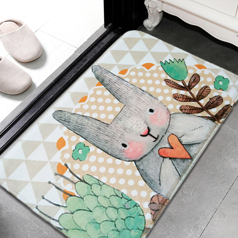 BowLift | Gray Children's Room Carpet Kids Animal Rabbit Heart Flower Pattern Rug Polyester Pet Friendly Carpet