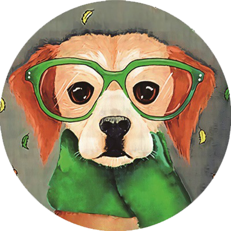 BowLift | Gray and Green Children's Room Carpet Kids Animal Dog Glasses Pattern Area Rug Polyester Non-Slip Machine Washable Rug