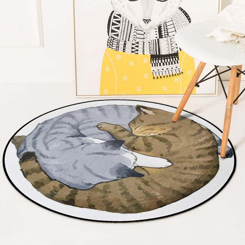 BowLift | Simple children's rug in gray and white with animal cat pattern rug polyester stain-resistant rug for the children's room