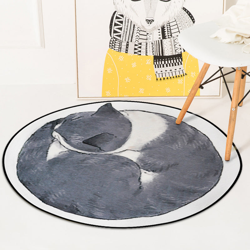 BowLift | Simple children's rug in gray and white with animal cat pattern rug polyester stain-resistant rug for the children's room