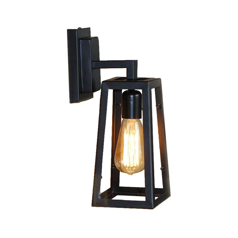 BowLift | 1 Bulb Trapezoidal Cage Wall Lamp Industrial Stylish Matt Black Metal Wall Mount Light for Living Room