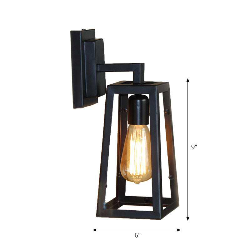 BowLift | 1 Bulb Trapezoidal Cage Wall Lamp Industrial Stylish Matt Black Metal Wall Mount Light for Living Room