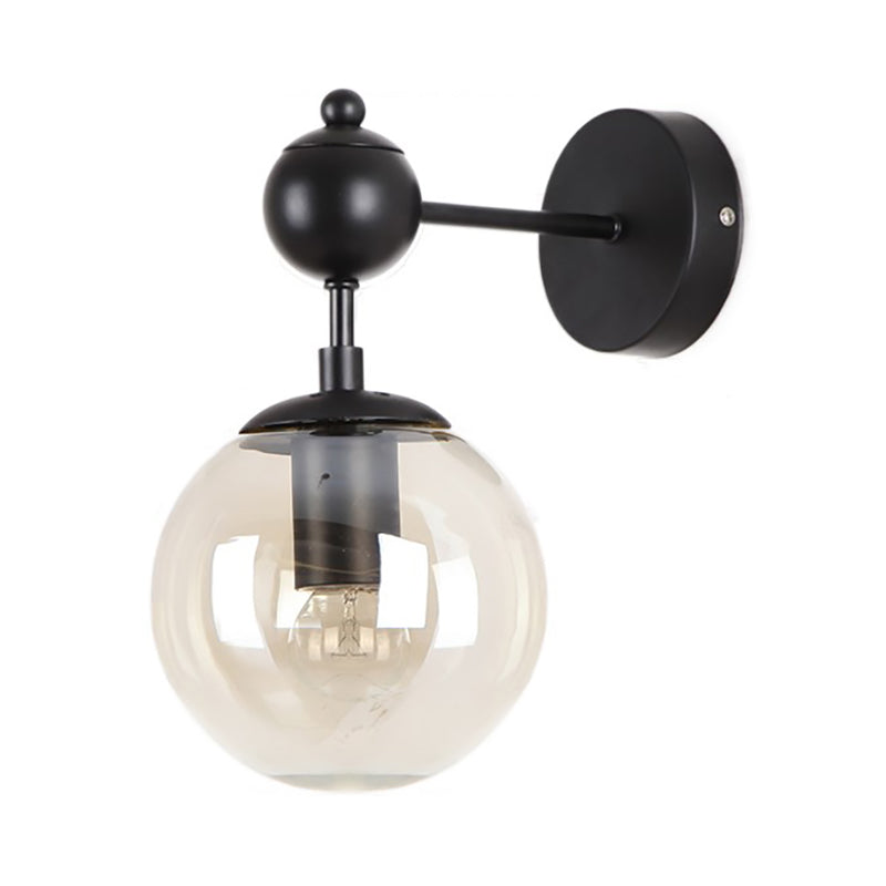 BowLift | Globe Shade Living Room Wall Light Industrial Clear/Grey/Amber Glass 1 Light Black Wall Lamp