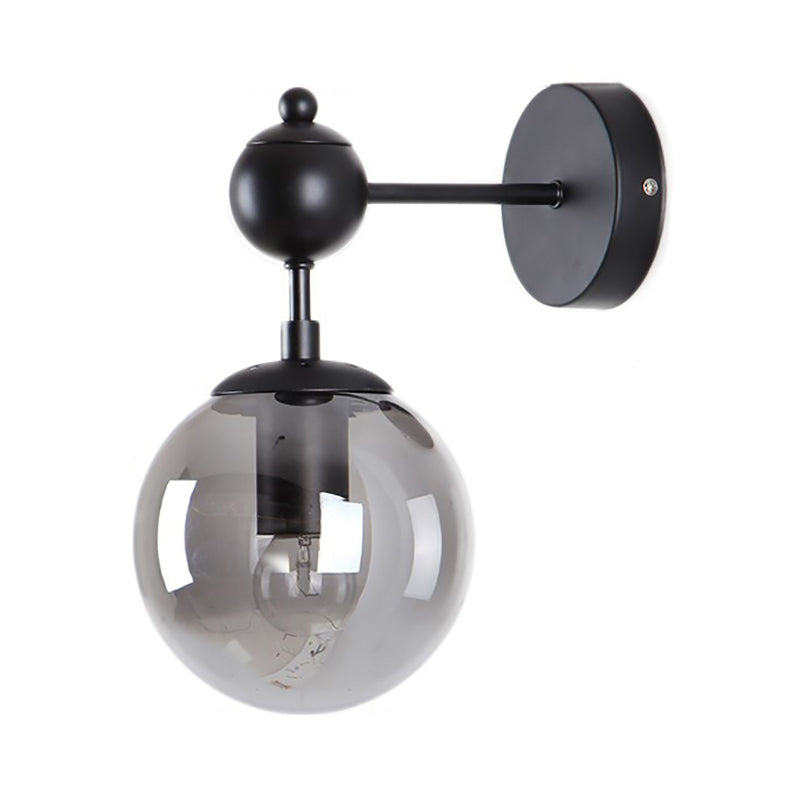 BowLift | Globe Shade Living Room Wall Light Industrial Clear/Grey/Amber Glass 1 Light Black Wall Lamp
