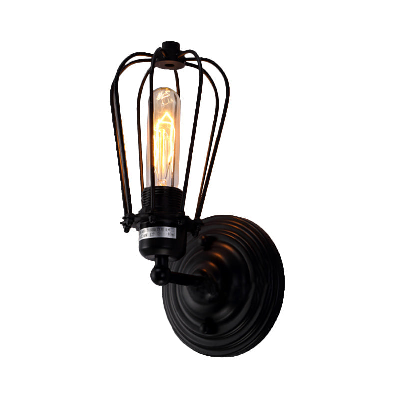 BowLift | 1 Head Wall Scone Light with Bulb Cage Shade Metal Industrial Rustic Hallway Wall Lighting in Black, 2 Packs