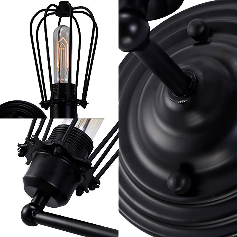 BowLift | 1 Head Wall Scone Light with Bulb Cage Shade Metal Industrial Rustic Hallway Wall Lighting in Black, 2 Packs