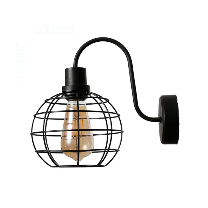 BowLift | 1 Bulb Wall Light Retro Style Wire Global Cage Metal Wall Light in Black for Living Room