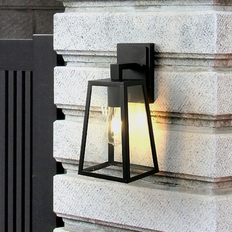 BowLift | 1 Light Wall Sconce Fixture Rustic Style Trapezoidal Clear Glass Wall Mount Lighting in Black