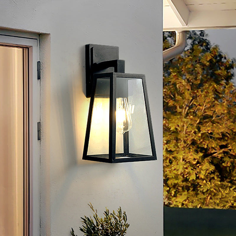 BowLift | 1 Light Wall Sconce Fixture Rustic Style Trapezoidal Clear Glass Wall Mount Lighting in Black