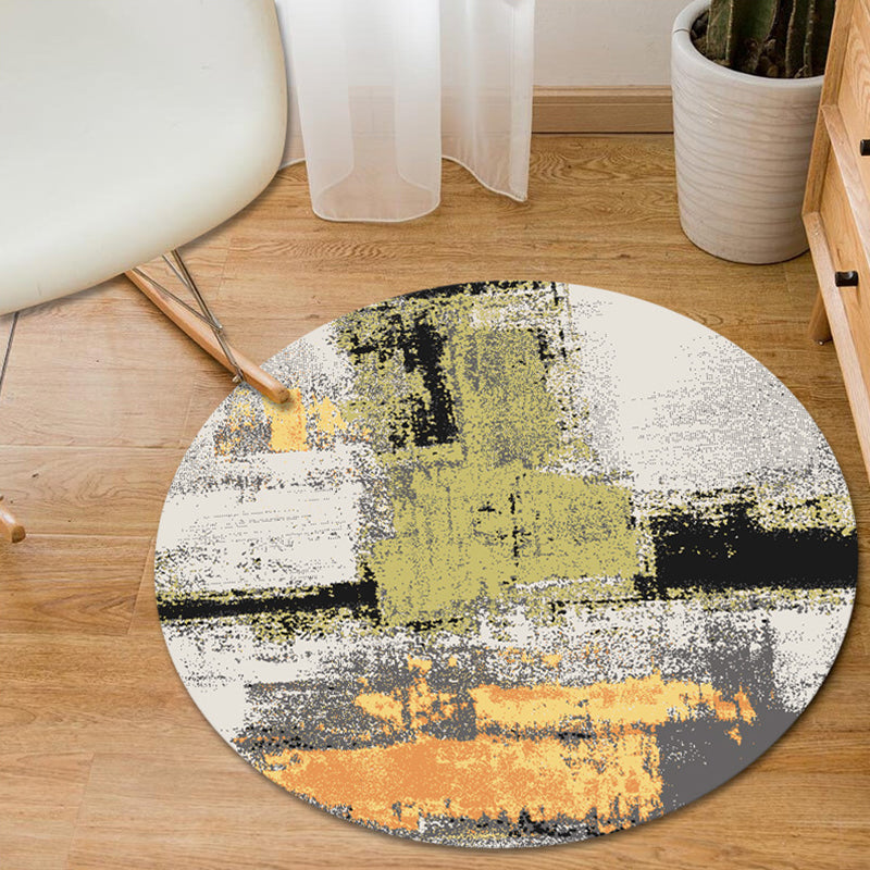 BowLift | Blue and Yellow Bedroom Rug Modern Abstract Brush Stroke Pattern Rug Polyester Pet-Friendly Rug