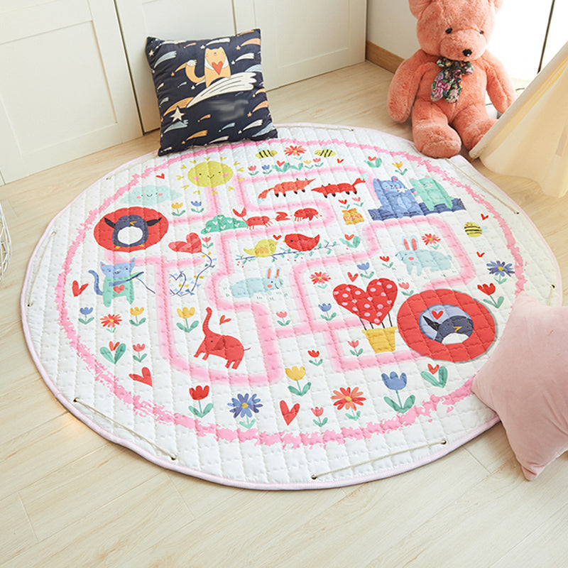 BowLift | Grey and Pink Toddler Carpet Children Cars & Roads House Heart Pattern Area Rug Polyester Stain Resistant Carpet
