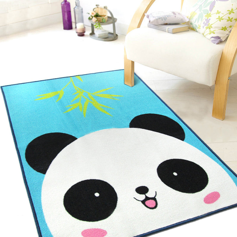 BowLift | Cute Kids Rug in Green and Blue Animals Lion Panda Penguin Pattern Rug Polyester Non-Slip Carpet for Children's Room