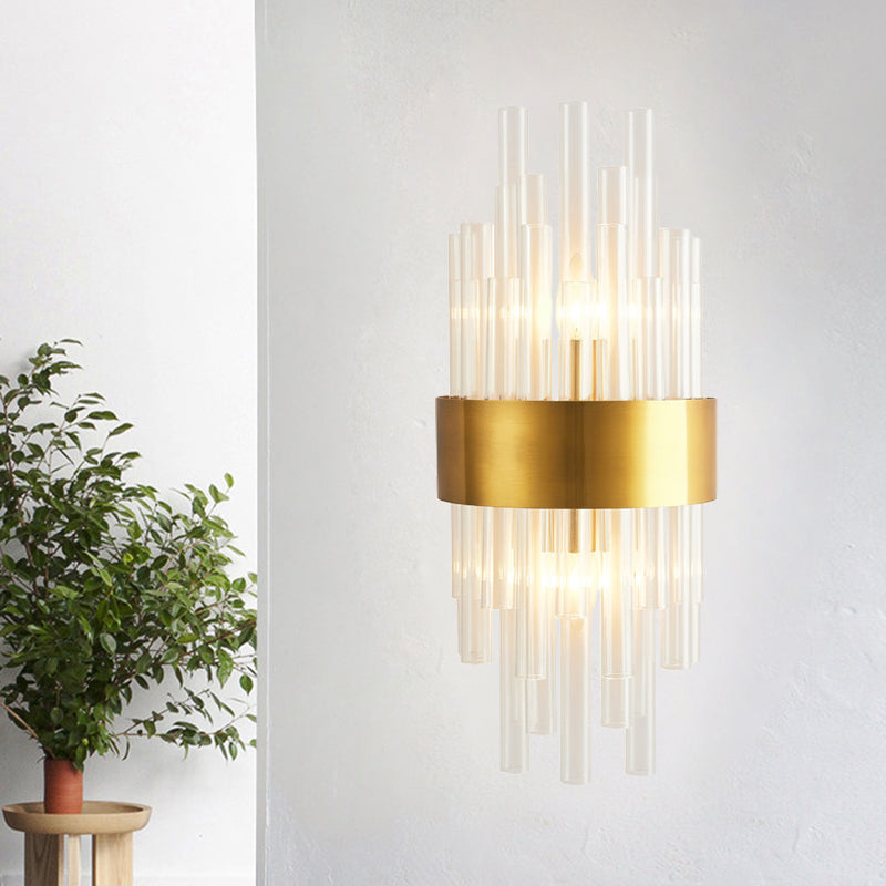 BowLift | Gold Finish Half Shade Wall Lamp Modern 2 Heads Crystal Tube Wall Lighting Ideas for Hallway