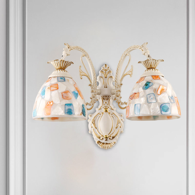 BowLift | 1/2-Light Wall Sconce Baroque Dome Shell Mosaic Pattern Wall Lamp with Curved Arm in White