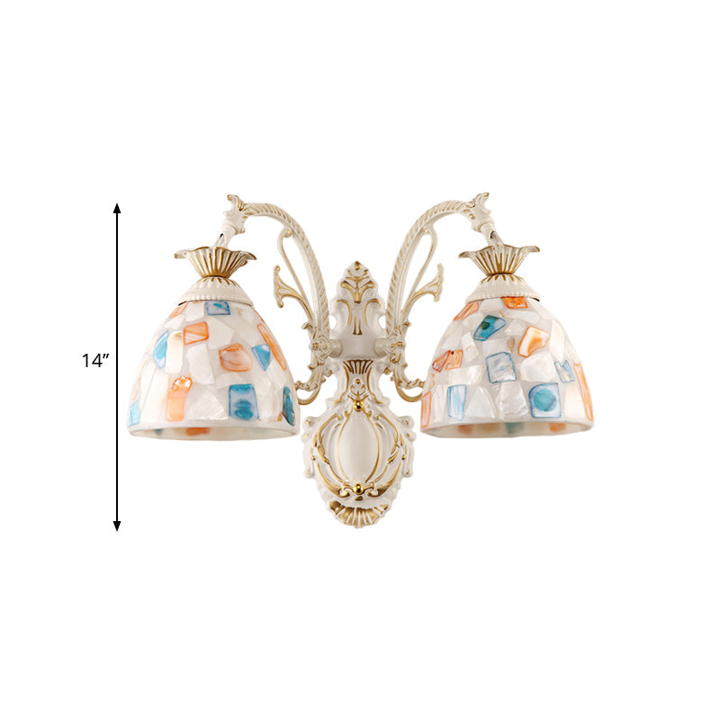 BowLift | 1/2-Light Wall Sconce Baroque Dome Shell Mosaic Pattern Wall Lamp with Curved Arm in White