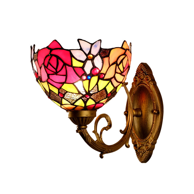 BowLift | Gold 1 Head Wall Lighting Ideas Victorian Engraved Glass Bowl Shade Wall Mount Lighting Fixture with Petal Pattern