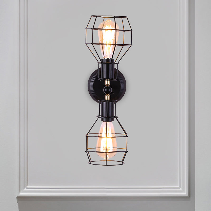 BowLift | 2 Heads Metal Wall Lighting Fixture Industrial Black Torpedo Cage Study Wall Mount Light