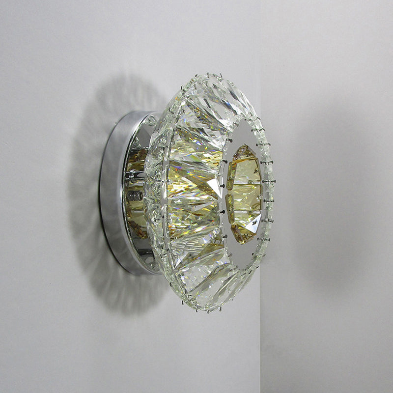 BowLift | Faceted Crystal Round Wall-Mounted Lamp Contemporary LED Chrome Wall Light in 3 Colors