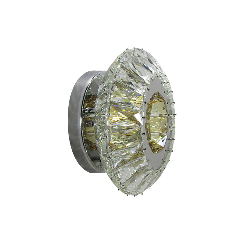 BowLift | Faceted Crystal Round Wall-Mounted Lamp Contemporary LED Chrome Wall Light in 3 Colors