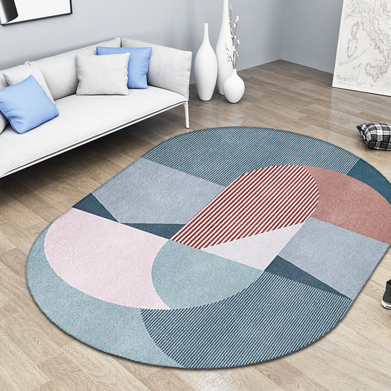 BowLift | Gray and Blue Bedroom Carpet Novelty Color Block Stripe Pattern Area Rug Polyester Pet Friendly Rug