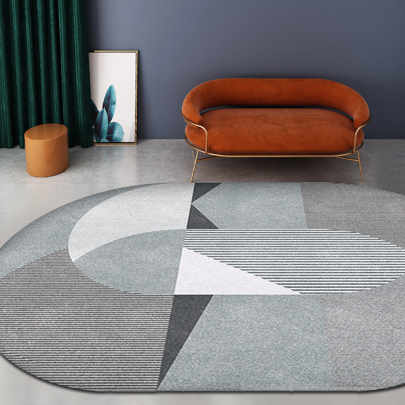 BowLift | Gray and Blue Bedroom Carpet Novelty Color Block Stripe Pattern Area Rug Polyester Pet Friendly Rug