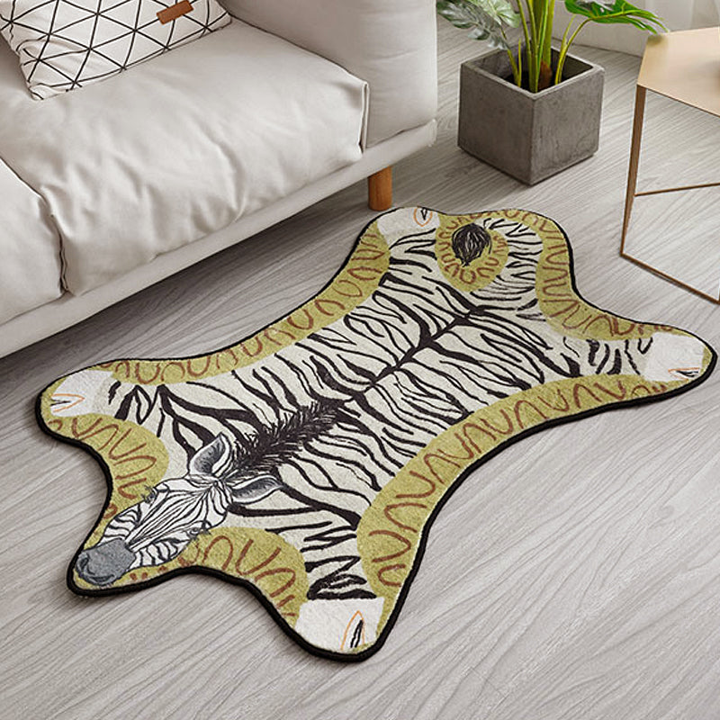 BowLift | Unique Kids Irregular Carpet in Yellow and Grey Animal Zebra Pattern Carpet Polyester Washable Carpet for Children's Room