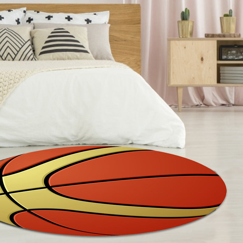 BowLift | Fancy Sports Pattern Rug Orange and White Children's Rug Polyester Washable Pet-Friendly Non-Slip Rug for the Children's Room