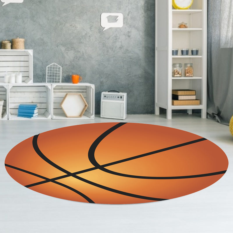 BowLift | Fancy Sports Pattern Rug Orange and White Children's Rug Polyester Washable Pet-Friendly Non-Slip Rug for the Children's Room