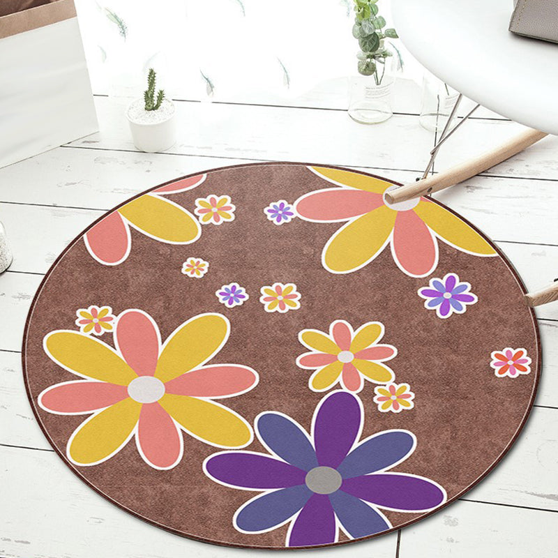 BowLift | Unusual Heart Pattern Rug with Floral Pink and Blue Children's Rug Polyester Washable Pet Friendly Non-Slip Rug for Children's Room