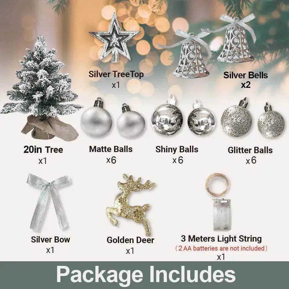 BowLift | 2ft Mini Christmas Tree Decoration With Flocked Snowflakes, Xmas Ornaments For Table Top For Home & Office