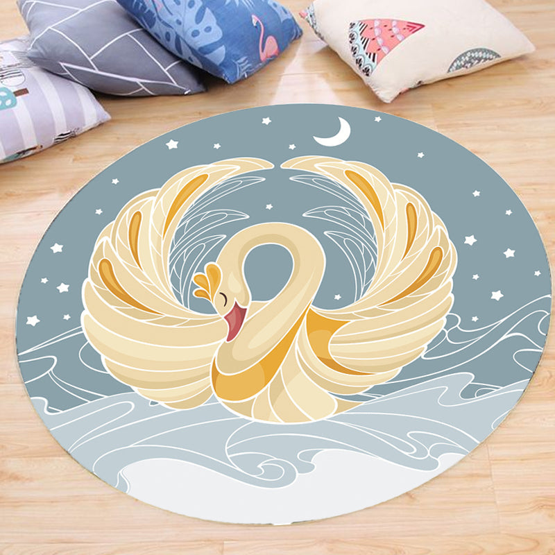 BowLift | Gray and Yellow Children's Carpet Polyester Cartoon Swan Pattern Carpet Pet Friendly Washable Non-Slip Background Rug for Decoration
