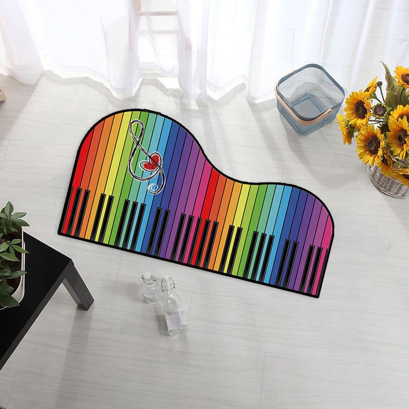 BowLift | Unusual Piano Pattern Carpet with Notes Multicolor Children's Rug Polyester Washable Pet Friendly Non-Slip Carpet for Children's Room